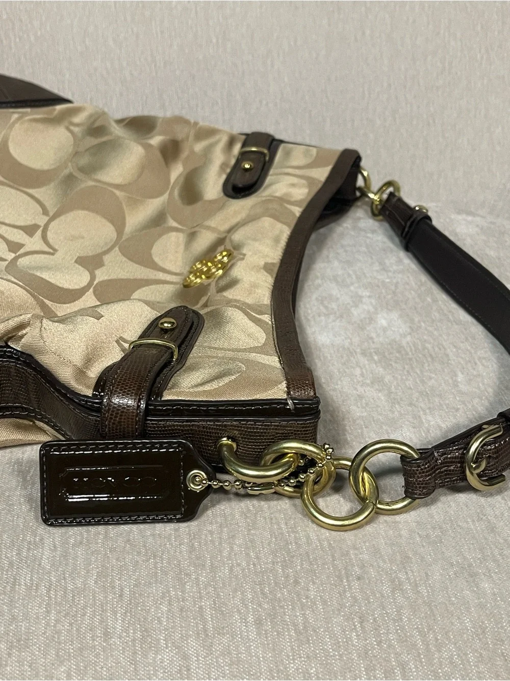 Coach Vintage Shoulder Bag in Khaki and Brown with Signature Jacquard
